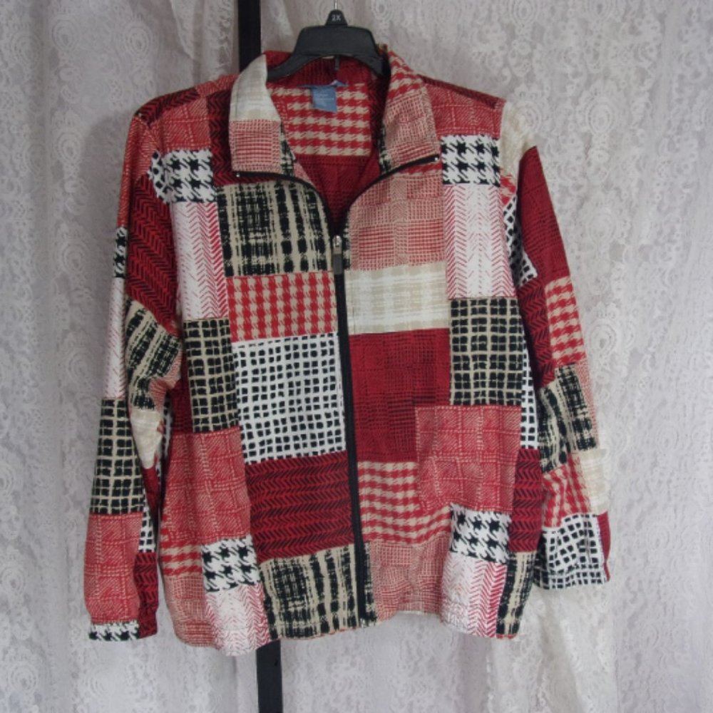 Koret Red Black White Print Patchwork Jacket Size… - image 1